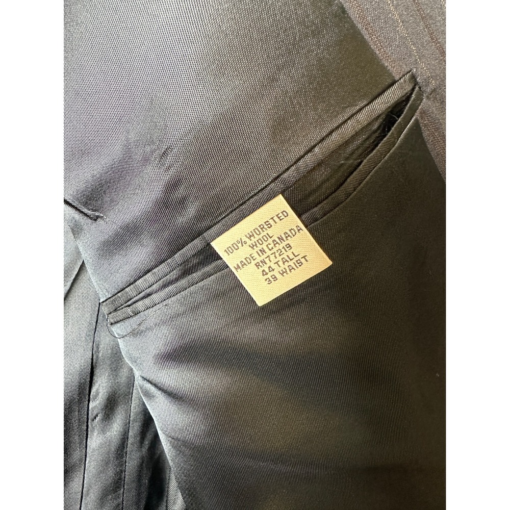 Pronto Uomo Mens Pinstripe Suit 44 Tall 39W Navy Blue Worsted Wool 2pc Canada - Picture 5 of 15